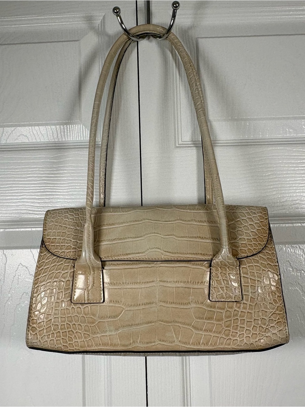 Tommy Hilfiger Y2K Croc Embossed Beige Shoulder Bag Preppy Retro